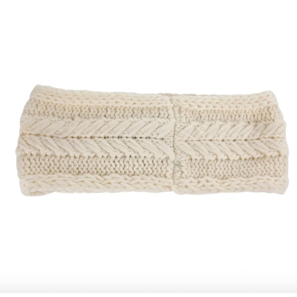 Elegant Badgley Mischka Knit Ivory Faux Pearl Crochet Headband in Winter White